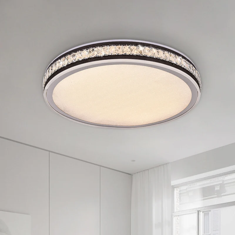 Plafonnier rond à finition noire, plafonnier LED minimal en cristal Clearhalo
