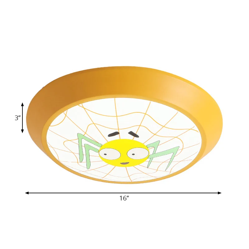 Plafonnier rond jaune avec plafonnier encastré en acrylique de dessin animé d'araignée Clearhalo