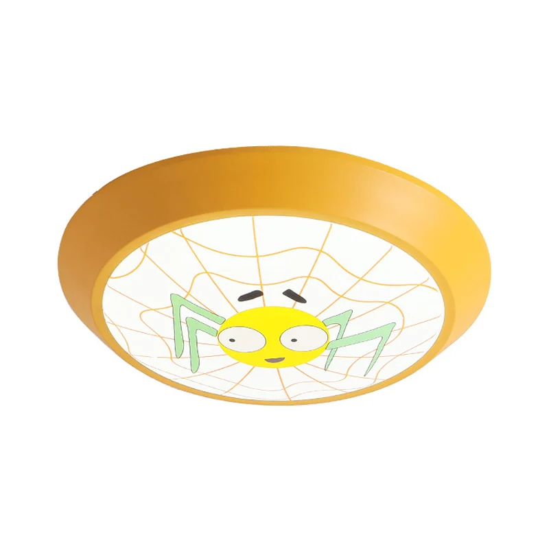 Plafonnier rond jaune avec plafonnier encastré en acrylique de dessin animé d'araignée Clearhalo