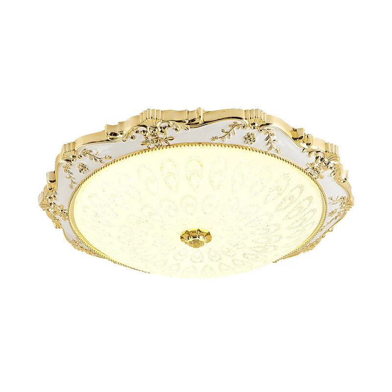 Plafonnier rond à LED, éclairage traditionnel en verre laiteux blanc et doré imprimé Clearhalo