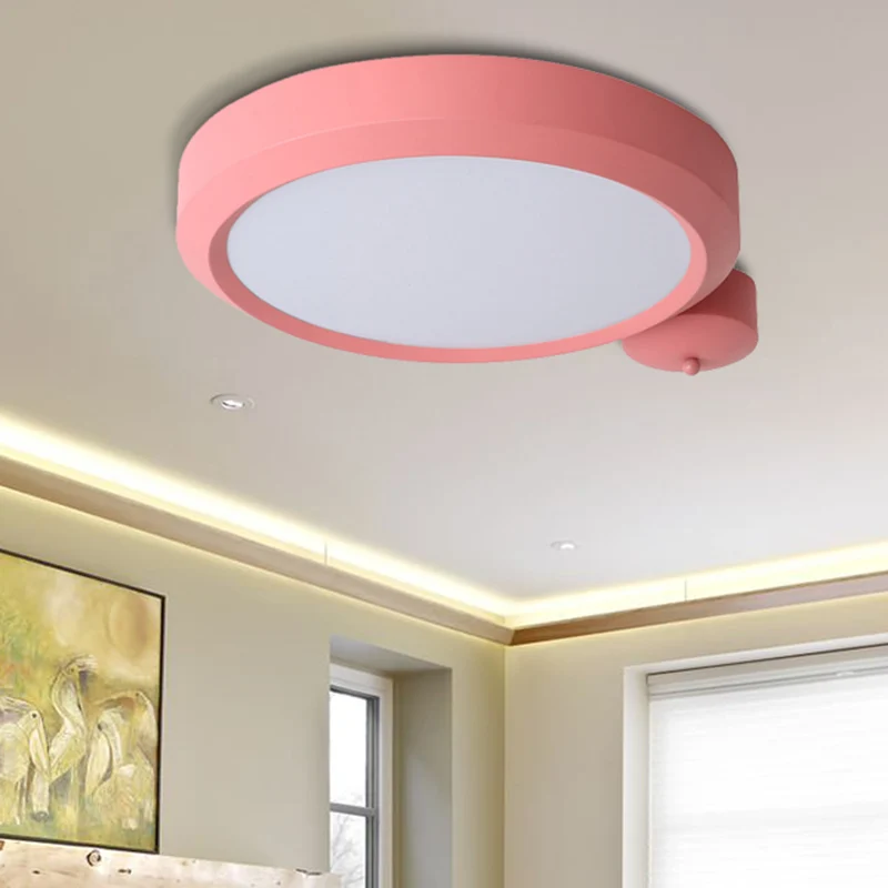 Plafonnier rond à LED intégré en métal bleu/rouge/jaune, plafonnier nordique en deuxième vitesse, 20,5"/25" de largeur Cle...
