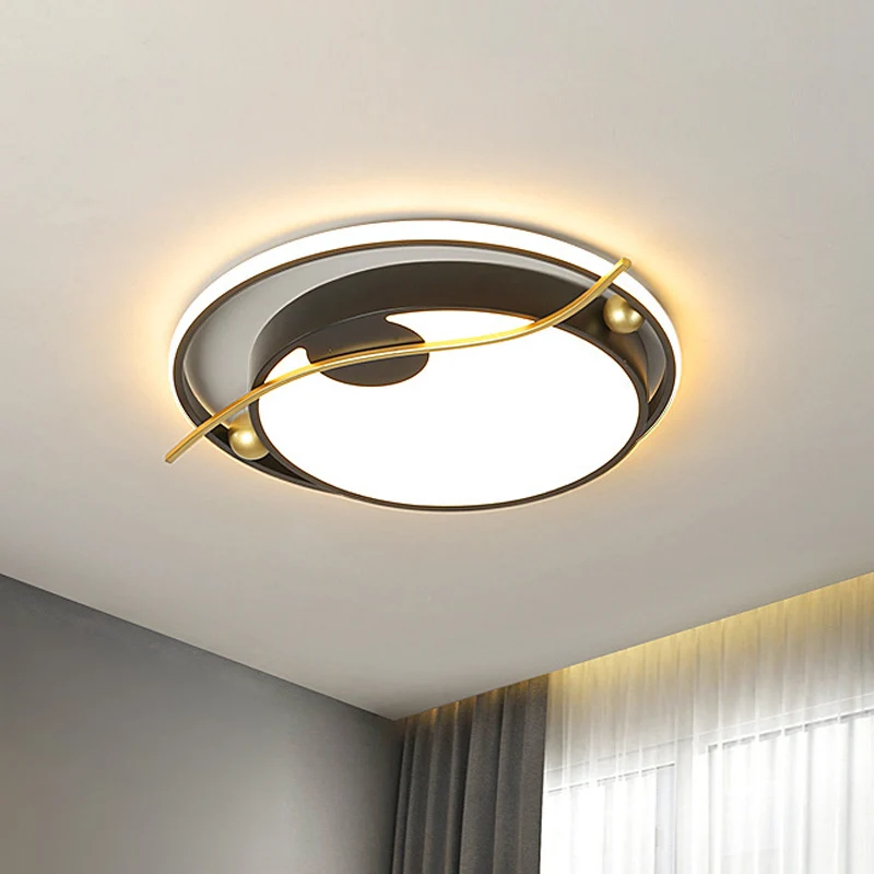 Plafonnier rond moderne en acrylique noir et or, plafonnier LED en lumière chaude/blanche Clearhalo