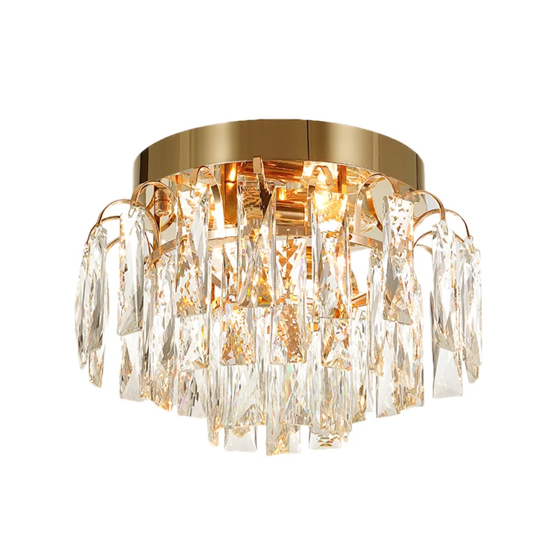 Plafonnier rond moderne à facettes avec prisme en cristal transparent, 2 lumières, plafonnier chromé/doré Clearhalo