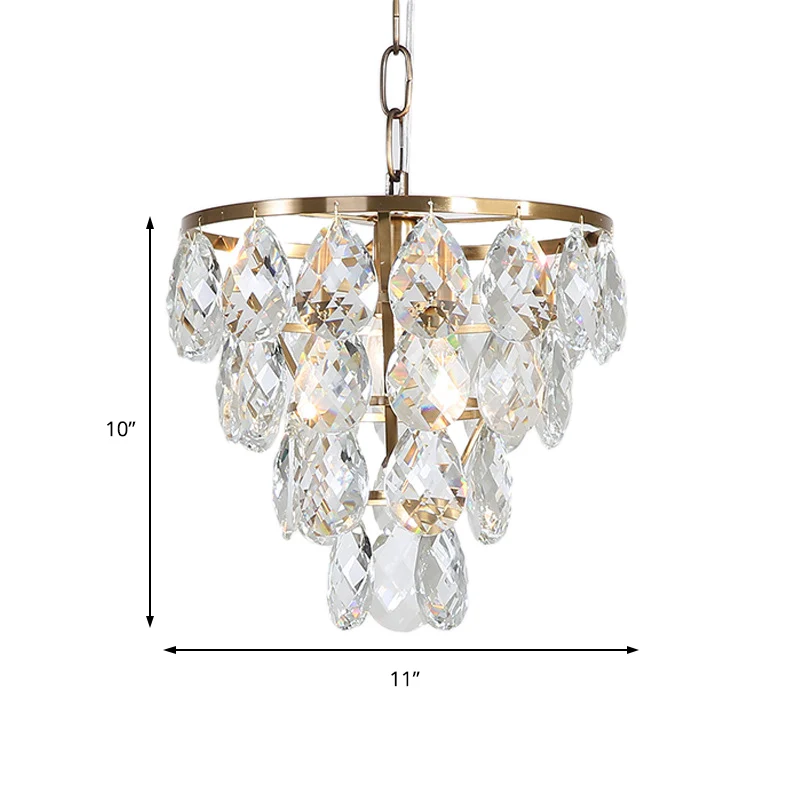 Plafonnier rond moderne en forme de larme en cristal, 1 lumière, luminaire suspendu en laiton pour le salon Clearhalo