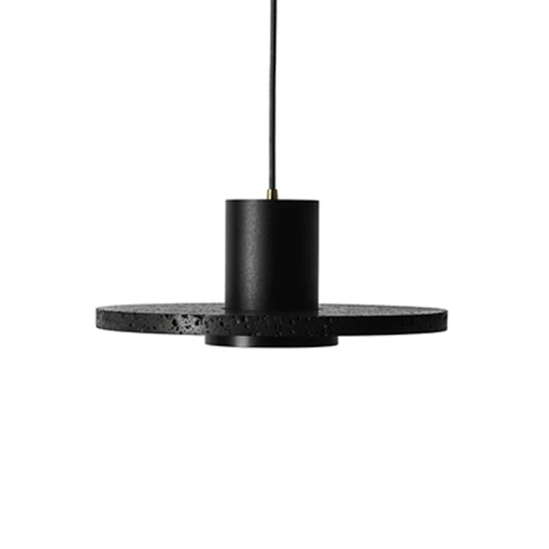 Plafonnier rond plat Simplicity Terrazzo Lampe suspendue à chapeau noir à ampoule unique Clearhalo
