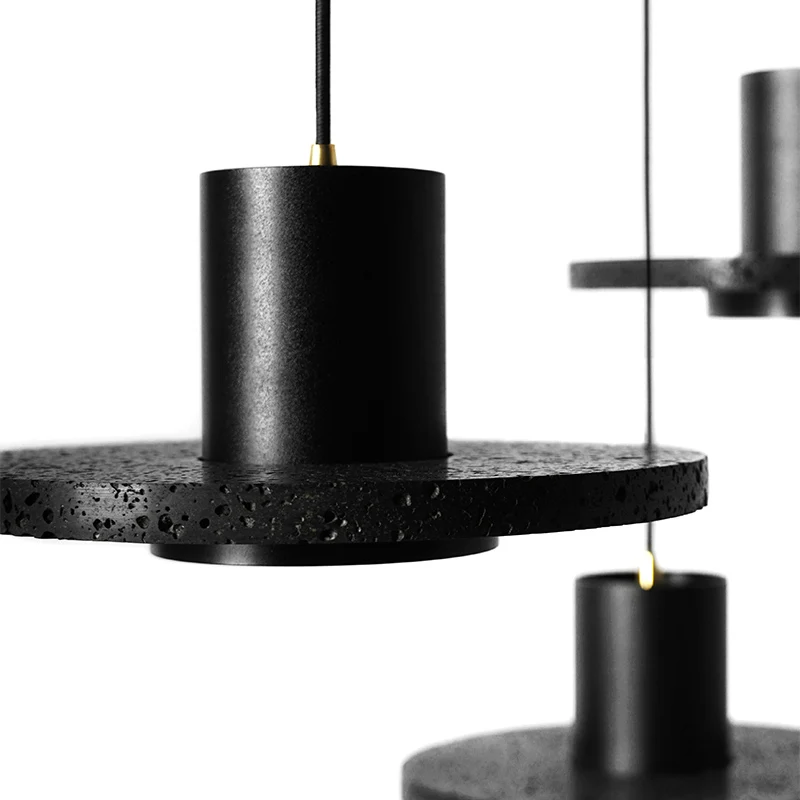 Plafonnier rond plat Simplicity Terrazzo Lampe suspendue à chapeau noir à ampoule unique Clearhalo