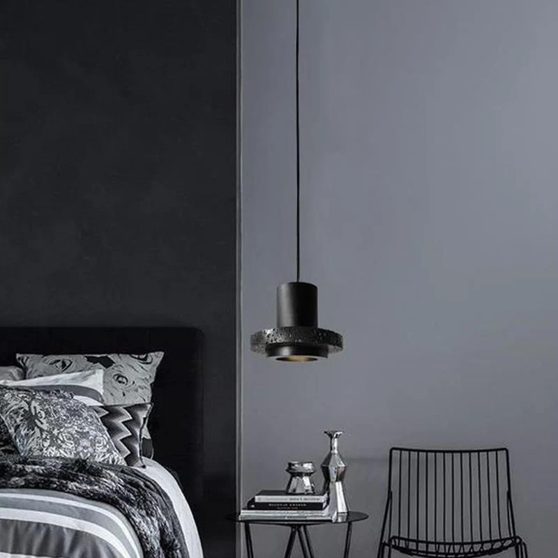 Plafonnier rond plat Simplicity Terrazzo Lampe suspendue à chapeau noir à ampoule unique Clearhalo