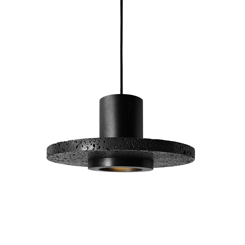 Plafonnier rond plat Simplicity Terrazzo Lampe suspendue à chapeau noir à ampoule unique Clearhalo