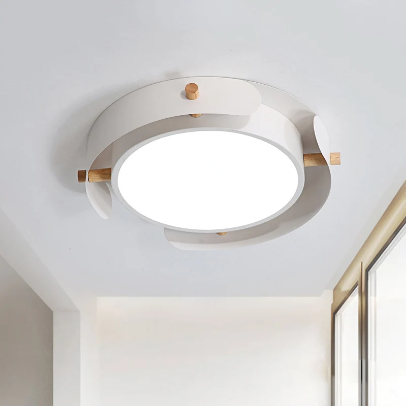 Plafonnier rond de style nordique en métal blanc/marron avec diffuseur, 16"/19,5" W Clearhalo