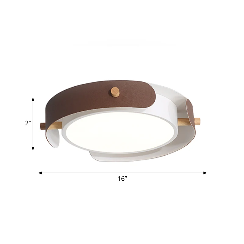 Plafonnier rond de style nordique en métal blanc/marron avec diffuseur, 16"/19,5" W Clearhalo