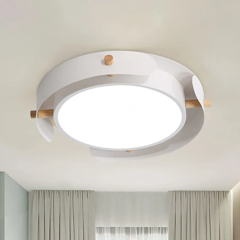 Plafonnier rond de style nordique en métal blanc/marron avec diffuseur, 16"/19,5" W Clearhalo