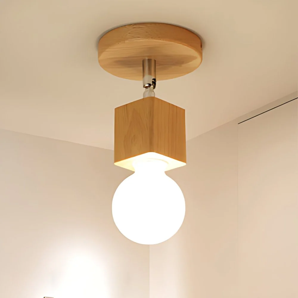 Plafonnier rotatif en bois à 1 tête, semi-encastré, style lodge, auvent rond, pour chambre à coucher, avec ampoule nue Cle...