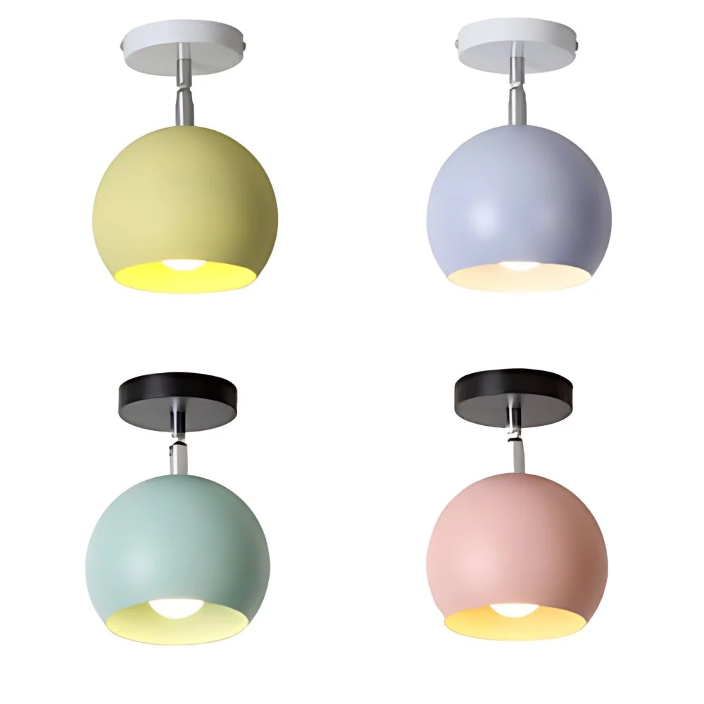 Plafonnier rotatif à 1 lumière métallique, semi-encastré, bleu macaron/rose, abat-jour globe, balcon Clearhalo
