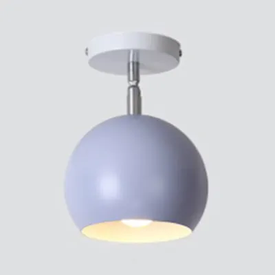 Plafonnier rotatif à 1 lumière métallique, semi-encastré, bleu macaron/rose, abat-jour globe, balcon Clearhalo