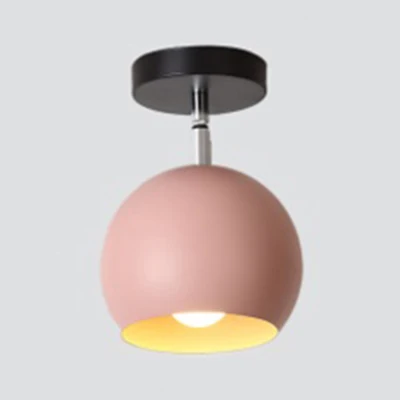 Plafonnier rotatif à 1 lumière métallique, semi-encastré, bleu macaron/rose, abat-jour globe, balcon Clearhalo