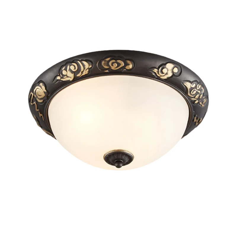 Plafonnier rétro en verre de lait de 15/19.5 pouces de large, noir et or, en forme de dôme, 3/4 lumières, luminaire encast...