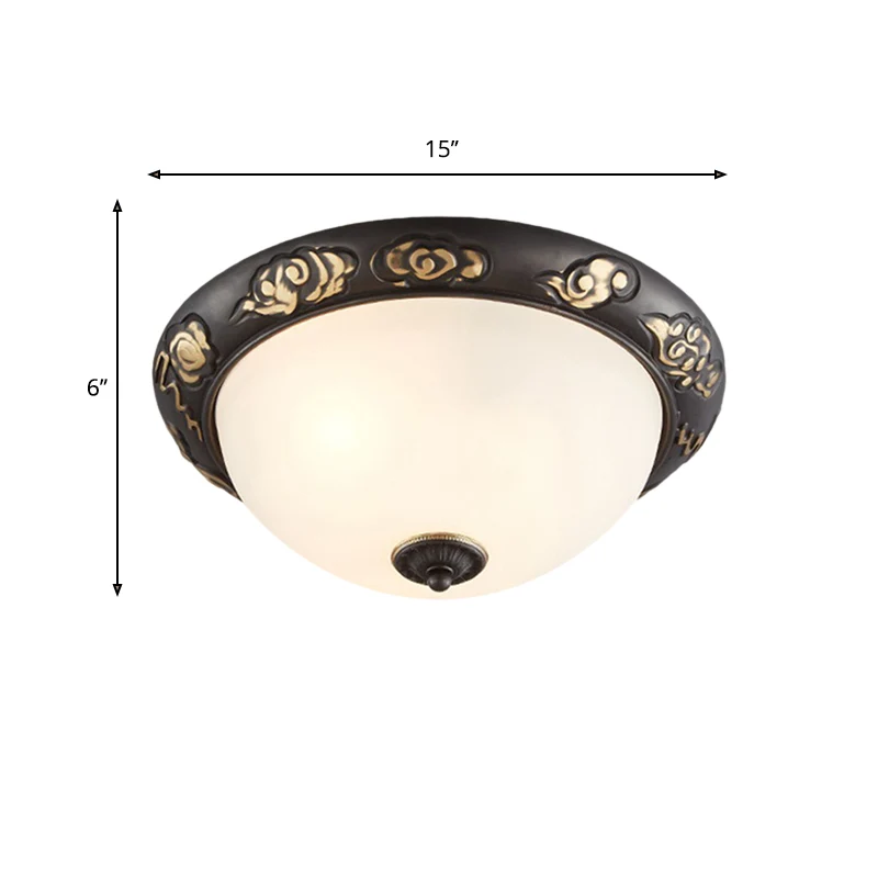 Plafonnier rétro en verre de lait de 15/19.5 pouces de large, noir et or, en forme de dôme, 3/4 lumières, luminaire encast...