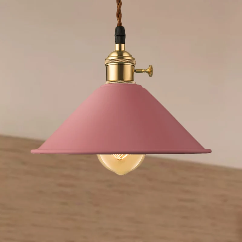 Plafonnier de salle à manger à abat-jour conique en métal de Style industriel, 1 luminaire suspendu gris clair/blanc/rose...