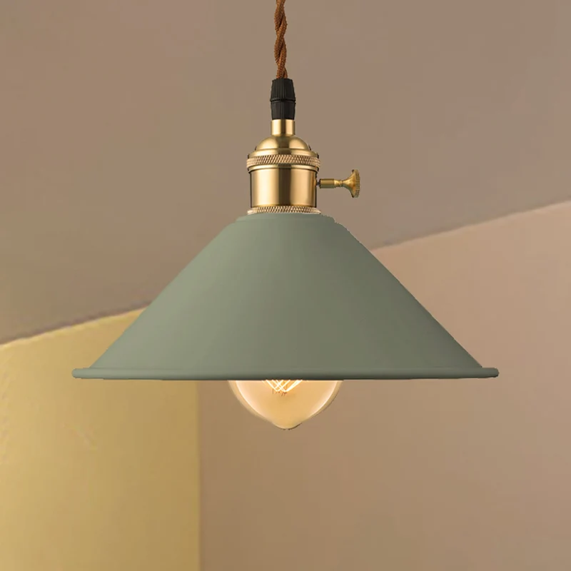 Plafonnier de salle à manger à abat-jour conique en métal de Style industriel, 1 luminaire suspendu gris clair/blanc/rose...