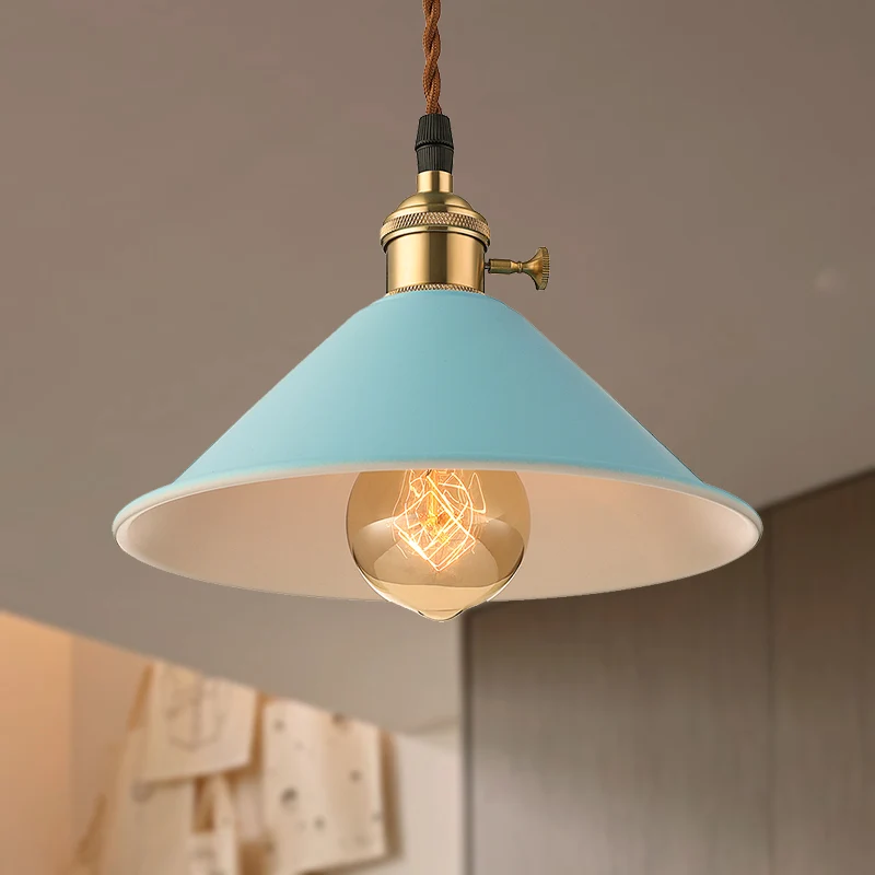 Plafonnier de salle à manger à abat-jour conique en métal de Style industriel, 1 luminaire suspendu gris clair/blanc/rose...