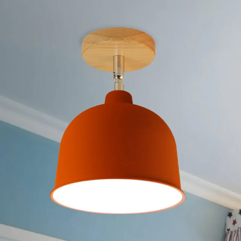 Plafonnier semi-encastré à 1 ampoule jaune/vert, abat-jour en forme de dôme métallique moderne, luminaire monté au plafond...