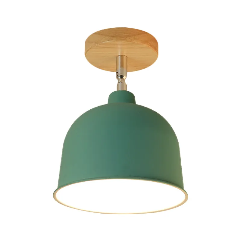 Plafonnier semi-encastré à 1 ampoule jaune/vert, abat-jour en forme de dôme métallique moderne, luminaire monté au plafond...