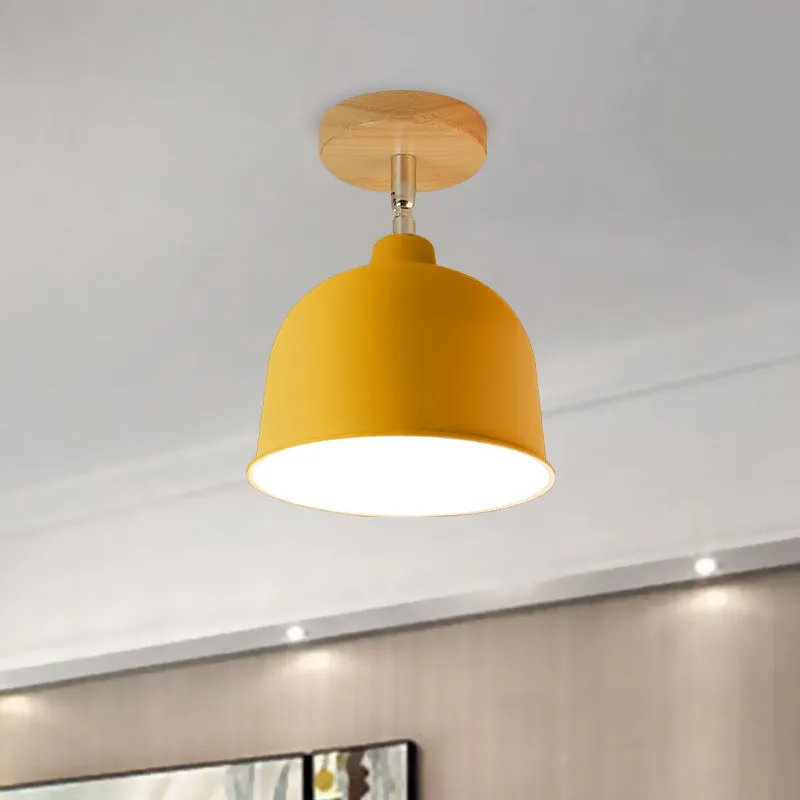 Plafonnier semi-encastré à 1 ampoule jaune/vert, abat-jour en forme de dôme métallique moderne, luminaire monté au plafond...