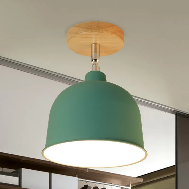 Plafonnier semi-encastré à 1 ampoule jaune/vert, abat-jour en forme de dôme métallique moderne, luminaire monté au plafond...