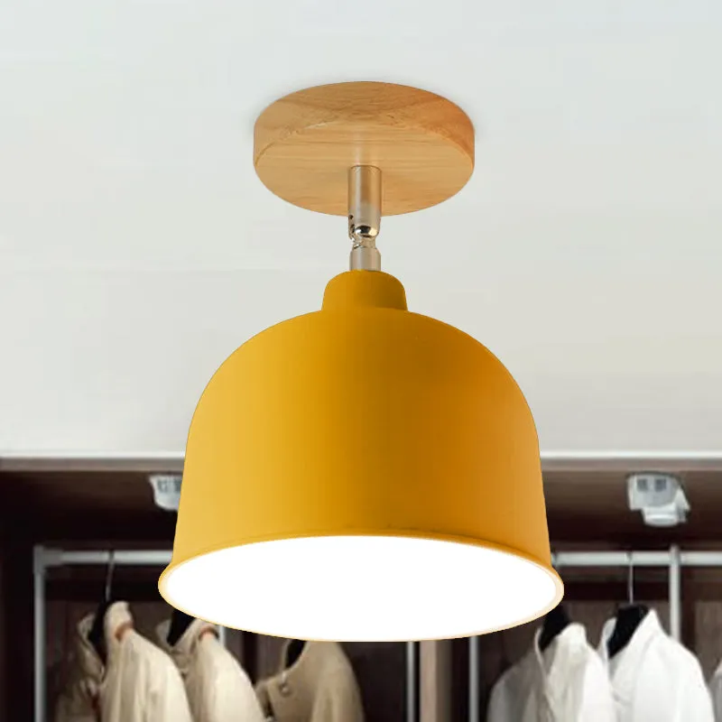 Plafonnier semi-encastré à 1 ampoule jaune/vert, abat-jour en forme de dôme métallique moderne, luminaire monté au plafond...