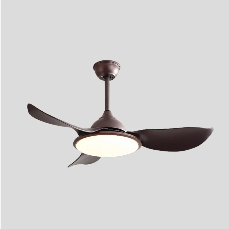 Plafonnier semi-encastré à anneau marron, style vintage en fer, ventilateur suspendu à LED avec 3 lames en ABS, 42" de lar...