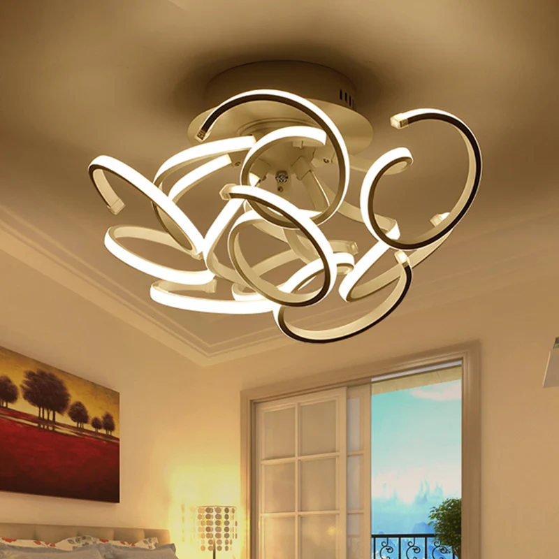 Plafonnier semi-encastré à bande torsadée moderne en métal à 9/12 lumières LED blanches en lumière chaude/blanche/naturell...