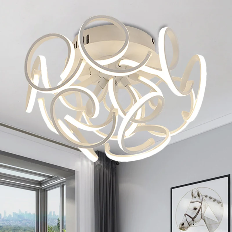 Plafonnier semi-encastré à bande torsadée moderne en métal à 9/12 lumières LED blanches en lumière chaude/blanche/naturell...