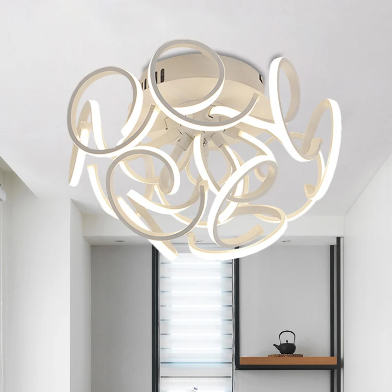 Plafonnier semi-encastré à bande torsadée moderne en métal à 9/12 lumières LED blanches en lumière chaude/blanche/naturell...
