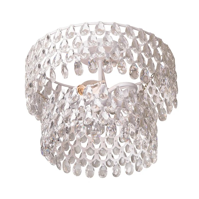 Plafonnier semi-encastré blanc à 2 têtes, plafonnier contemporain en forme de goutte d'eau en cristal à facettes avec desi...