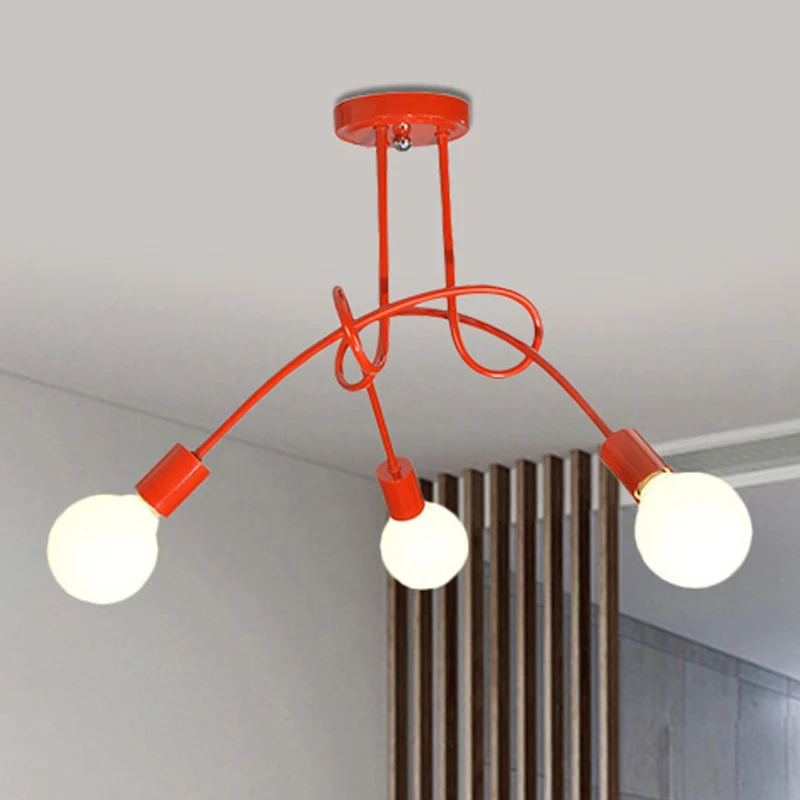 Plafonnier semi-encastré à bras incurvé en métal contemporain, 3/5 lumières, bleu/rouge Clearhalo
