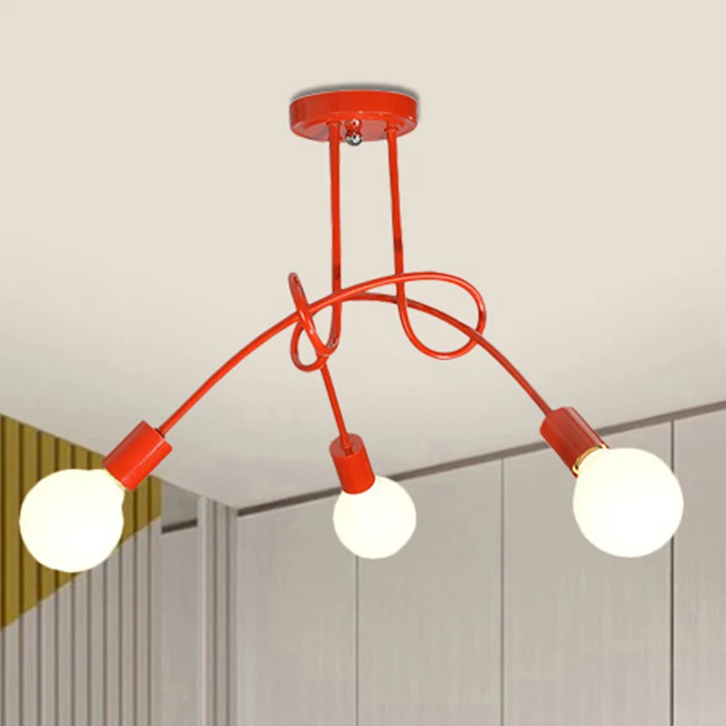 Plafonnier semi-encastré à bras incurvé en métal contemporain, 3/5 lumières, bleu/rouge Clearhalo