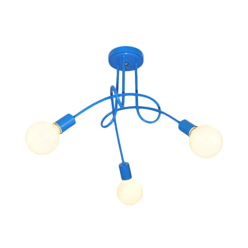 Plafonnier semi-encastré à bras incurvé en métal contemporain, 3/5 lumières, bleu/rouge Clearhalo