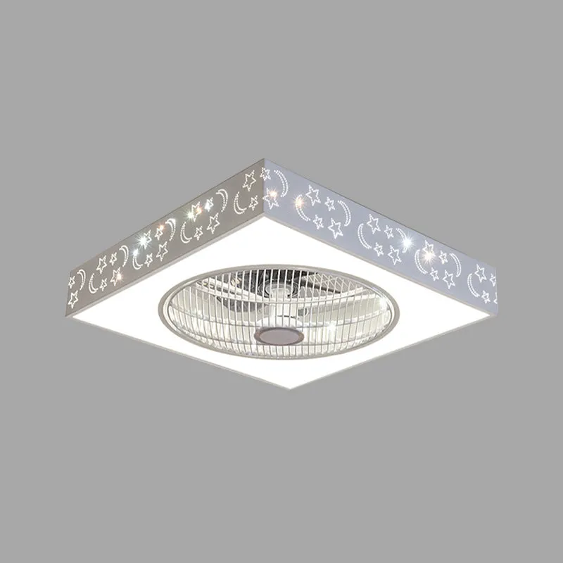 Plafonnier semi-encastré carré blanc LED acrylique moderne 21,5 "W éclairage de ventilateur suspendu de salon avec 3 pales...