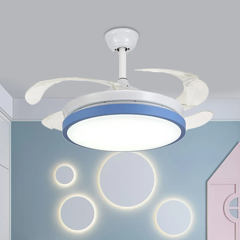 Plafonnier semi-encastré circulaire en acrylique moderne rose/bleu/jaune 42,5" W LED suspendu avec ventilateur pour chambr...