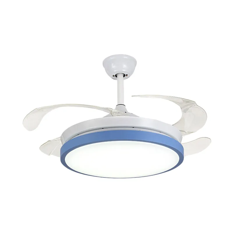Plafonnier semi-encastré circulaire en acrylique moderne rose/bleu/jaune 42,5" W LED suspendu avec ventilateur pour chambr...