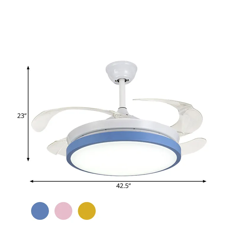 Plafonnier semi-encastré circulaire en acrylique moderne rose/bleu/jaune 42,5" W LED suspendu avec ventilateur pour chambr...