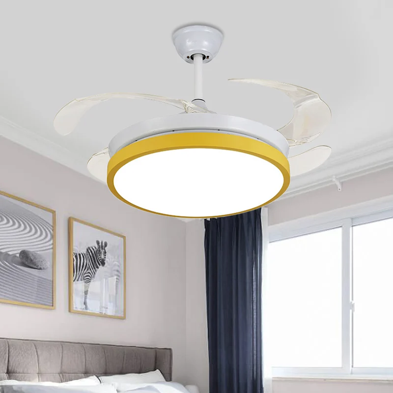 Plafonnier semi-encastré circulaire en acrylique moderne rose/bleu/jaune 42,5" W LED suspendu avec ventilateur pour chambr...