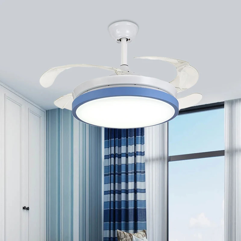 Plafonnier semi-encastré circulaire en acrylique moderne rose/bleu/jaune 42,5" W LED suspendu avec ventilateur pour chambr...