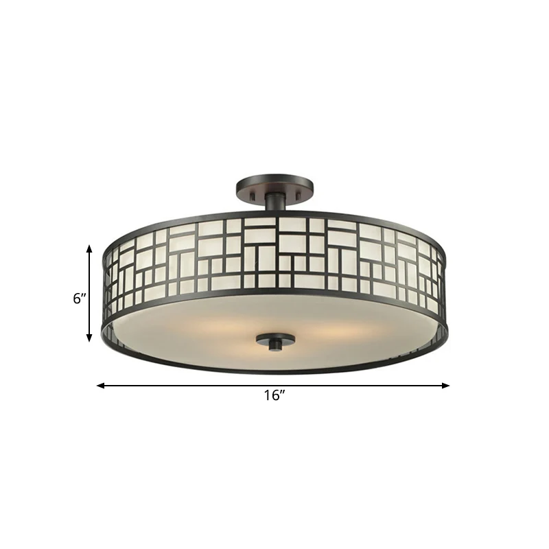 Plafonnier semi-encastré circulaire noir de style chinois, éclairage métallique à 4/3 lumières, 16"/19,5"/23,5" de diamètr...