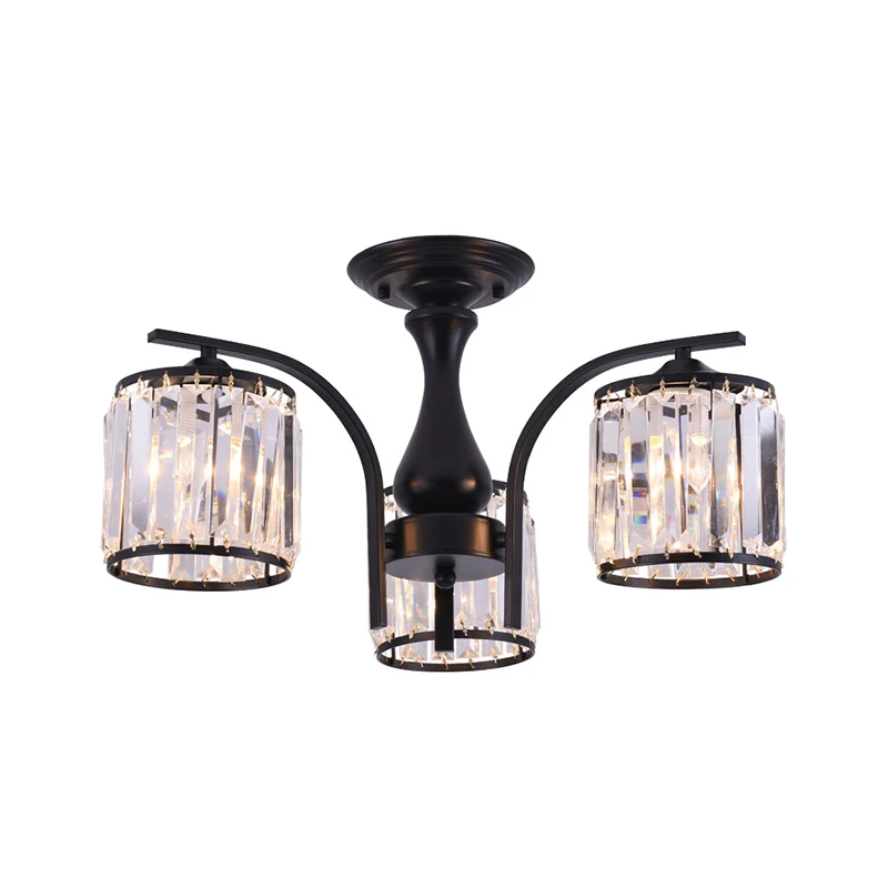 Plafonnier semi-encastré cylindrique avec abat-jour en cristal en métal nordique, 3/5 lumières, luminaire de plafond noir...