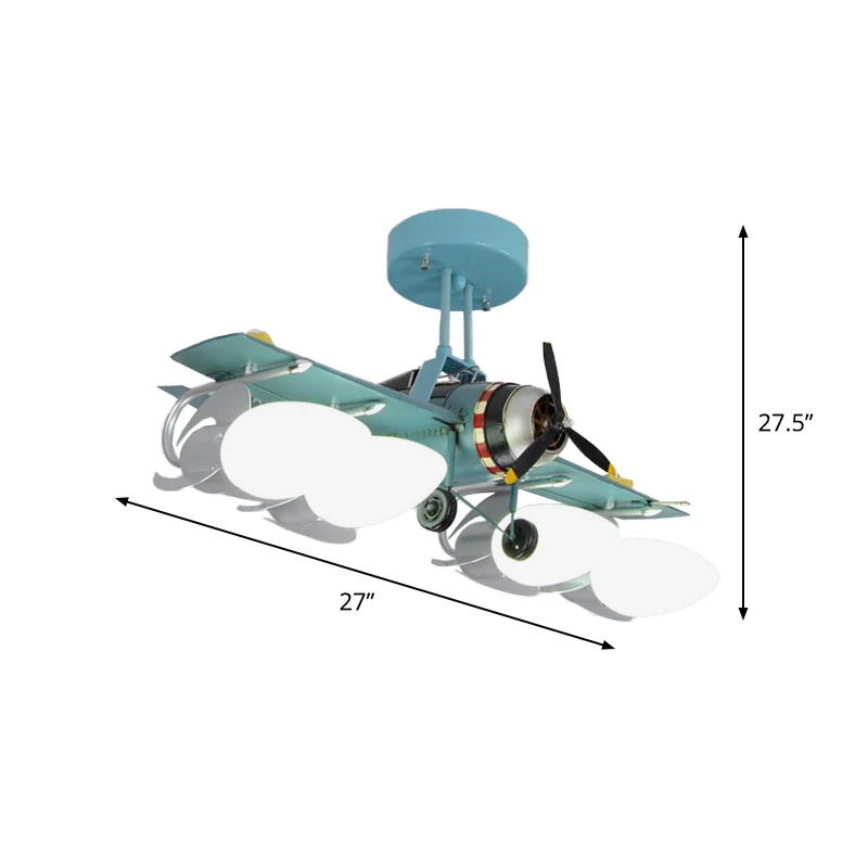 Plafonnier semi-encastré en forme d'avion en fer, éclairage de montage encastré vert à 4 têtes de dessin animé Clearhalo