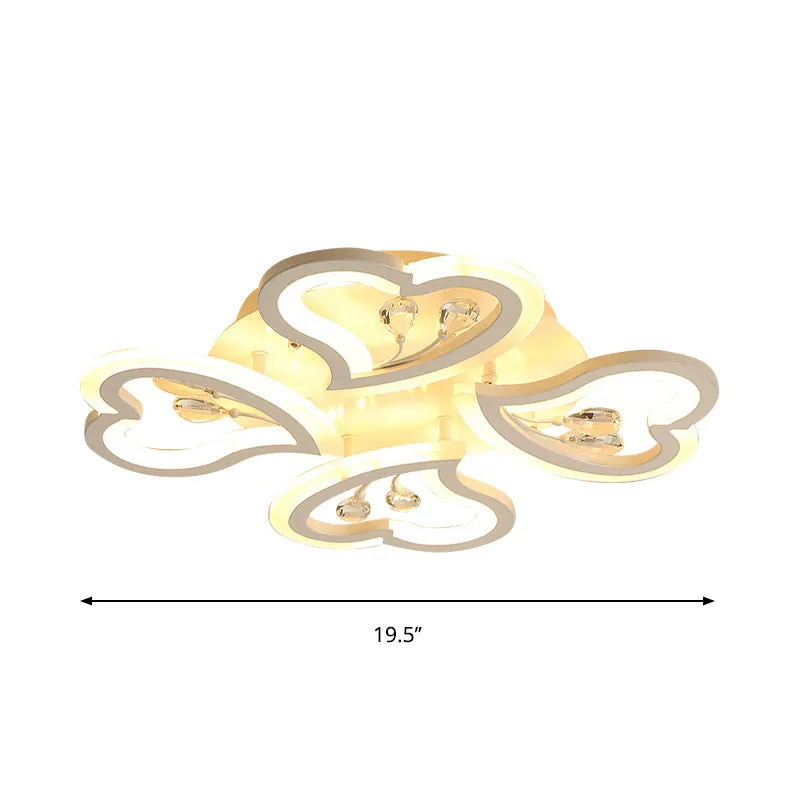 Plafonnier semi-encastré à LED en forme de cœur blanc, 19,5 / 23,5 / 31,5 po, W, moderne, en acrylique, avec accents de cr...
