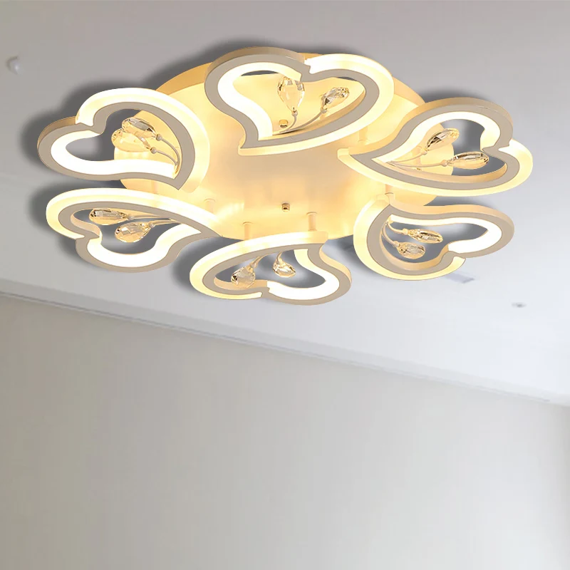 Plafonnier semi-encastré à LED en forme de cœur blanc, 19,5 / 23,5 / 31,5 po, W, moderne, en acrylique, avec accents de cr...
