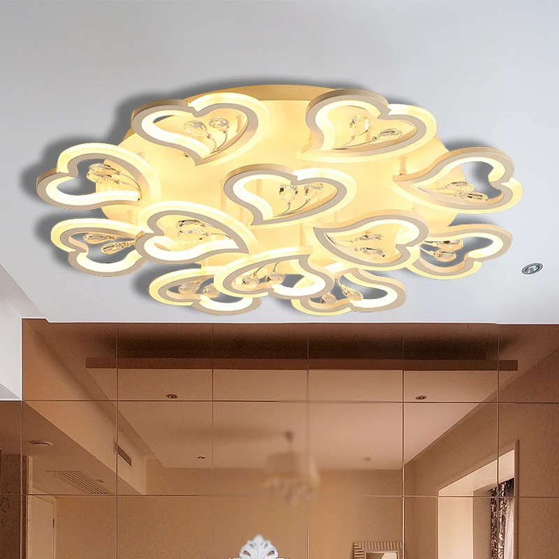 Plafonnier semi-encastré à LED en forme de cœur blanc, 19,5 / 23,5 / 31,5 po, W, moderne, en acrylique, avec accents de cr...