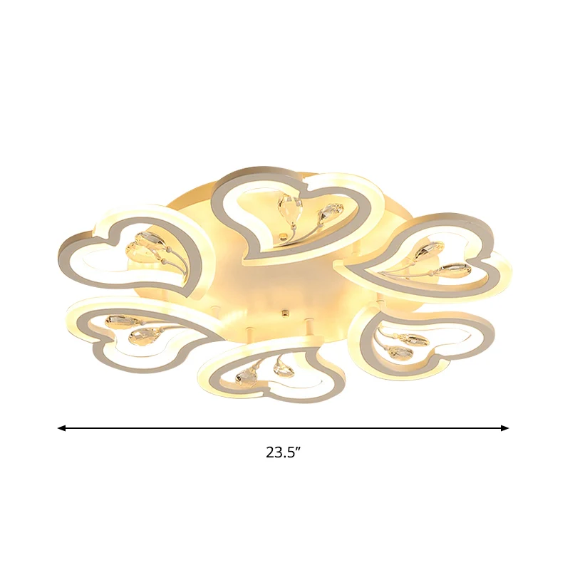 Plafonnier semi-encastré à LED en forme de cœur blanc, 19,5 / 23,5 / 31,5 po, W, moderne, en acrylique, avec accents de cr...